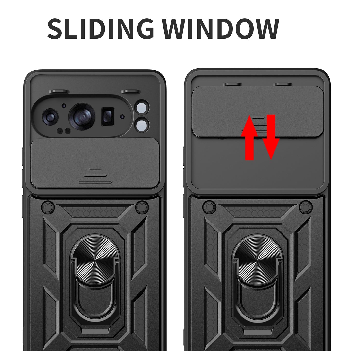 Google Pixel 9 Pro XL Sliding Camera Cover Magnetic Ring Stand Shockproof TPU + PC Protective Phone Case