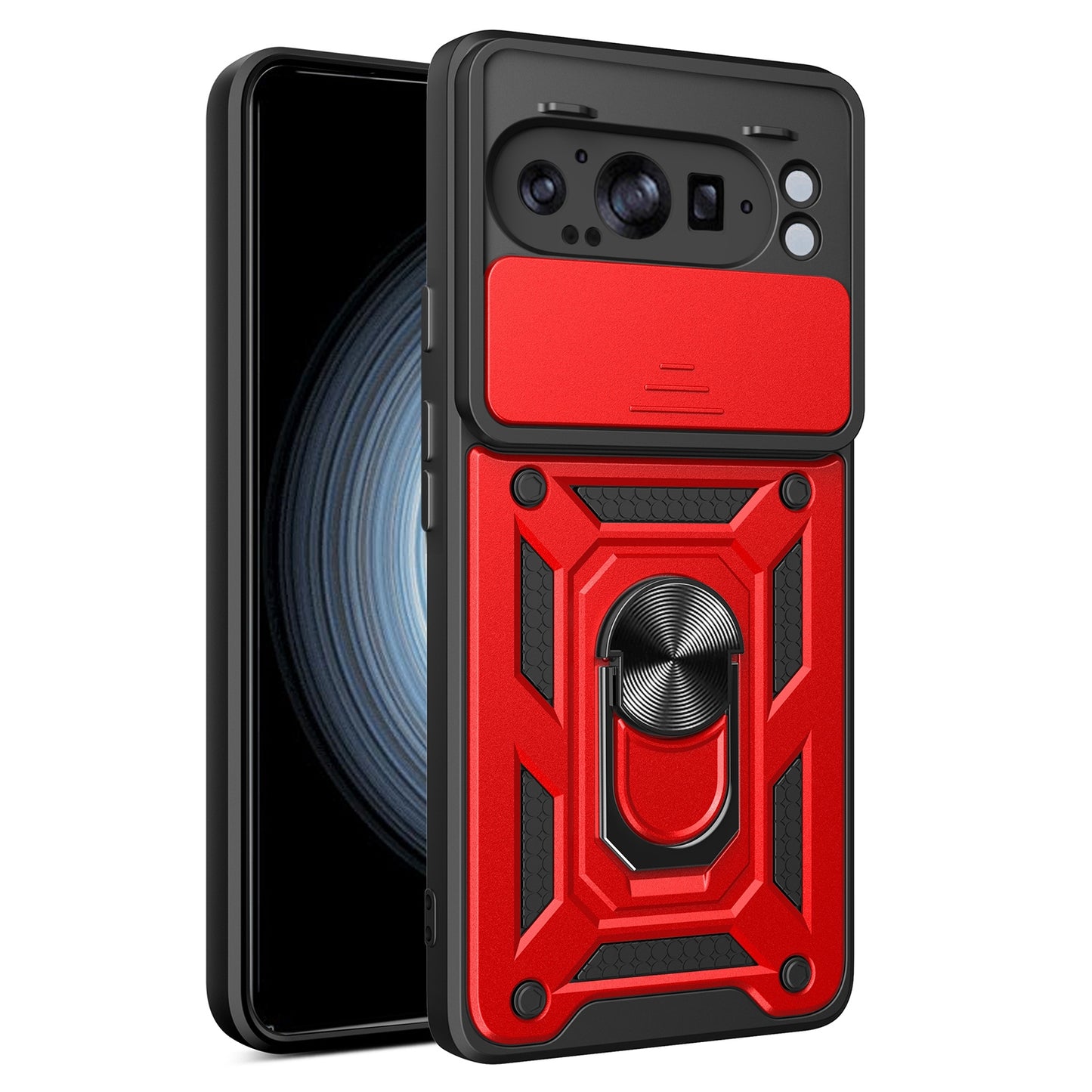 Google Pixel 9 Pro XL Sliding Camera Cover Magnetic Ring Stand Shockproof TPU + PC Protective Phone Case