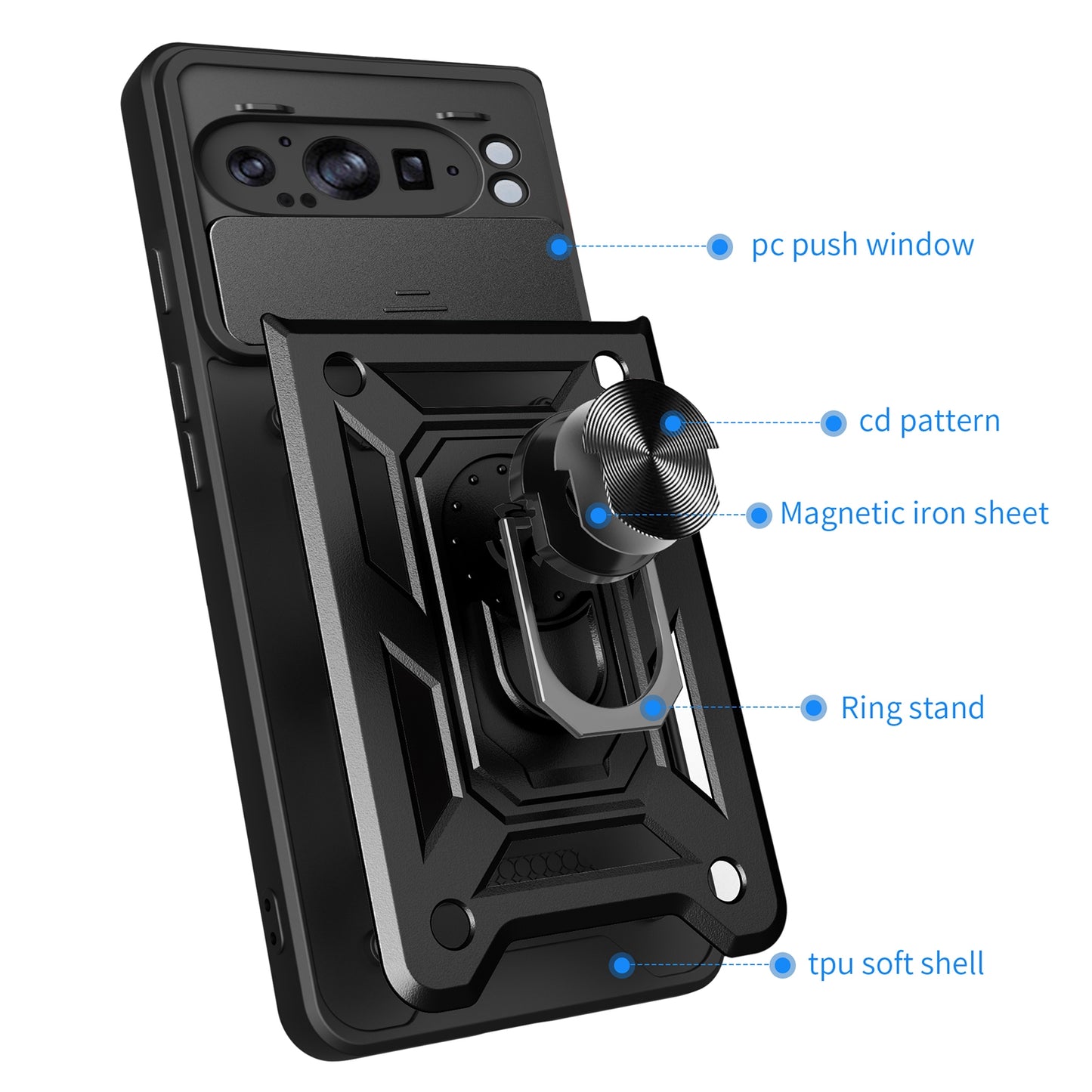 Google Pixel 9 Pro XL Sliding Camera Cover Magnetic Ring Stand Shockproof TPU + PC Protective Phone Case