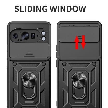 Google Pixel 9 Pro XL Sliding Camera Cover Magnetic Ring Stand Shockproof TPU + PC Protective Phone Case