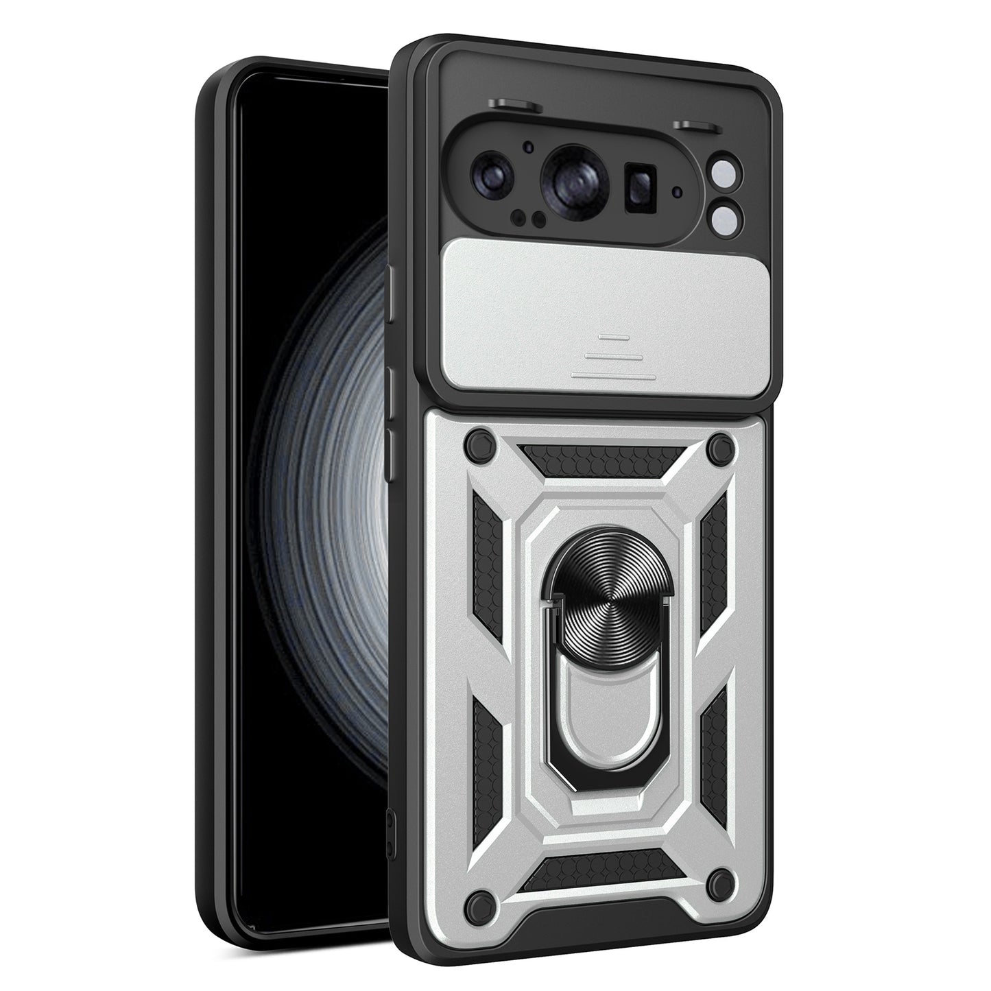Google Pixel 9 Pro XL Sliding Camera Cover Magnetic Ring Stand Shockproof TPU + PC Protective Phone Case