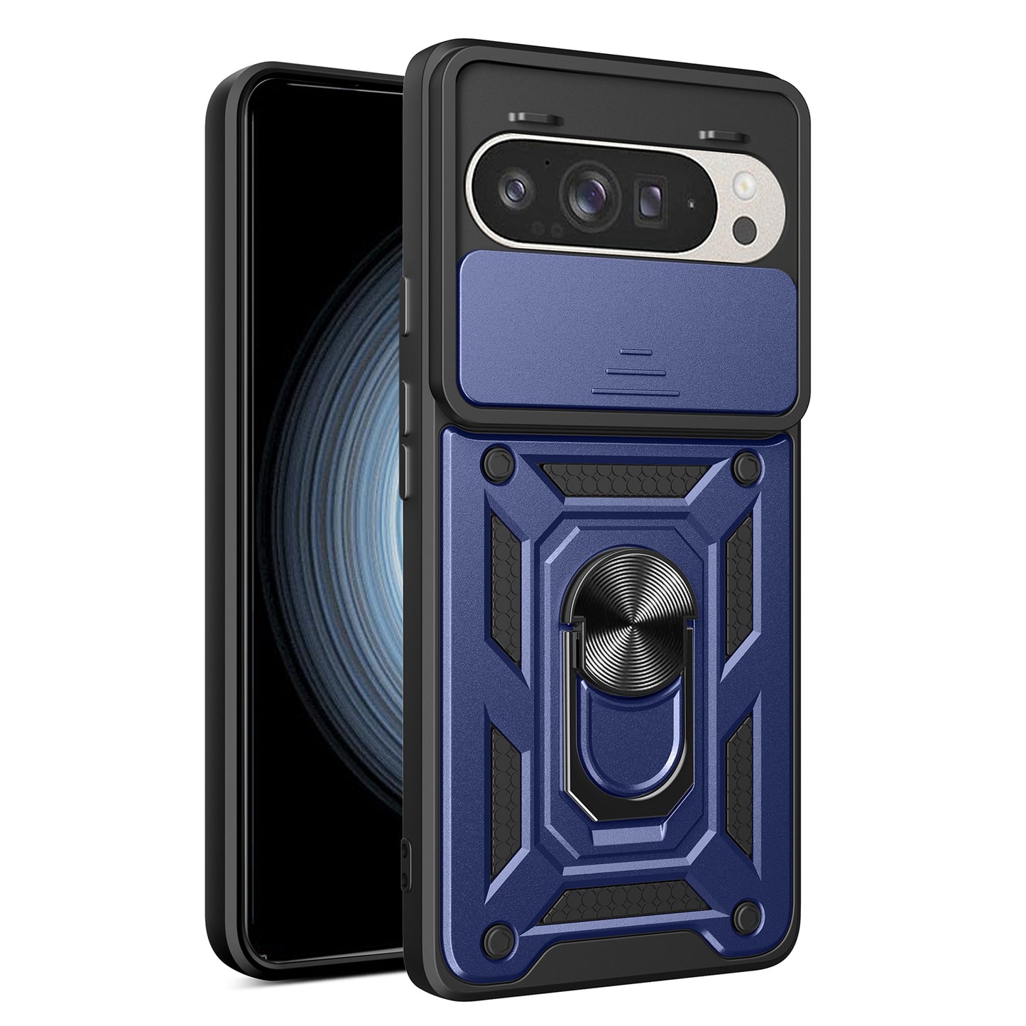 Google Pixel 9 Pro Sliding Camera Cover Magnetic Ring Stand Shockproof TPU + PC Protective Phone Case