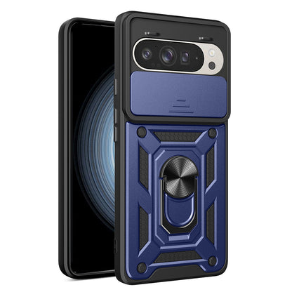 Google Pixel 9 Pro Sliding Camera Cover Magnetic Ring Stand Shockproof TPU + PC Protective Phone Case