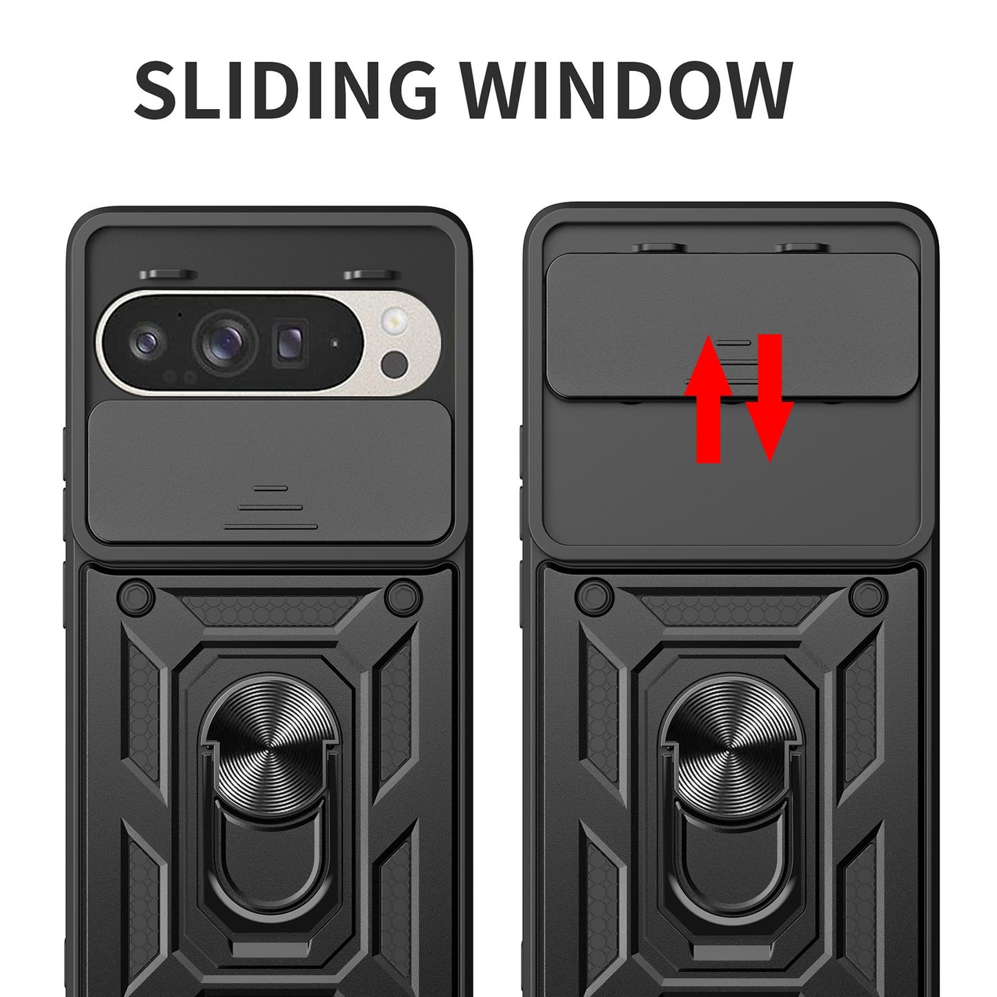 Google Pixel 9 Sliding Camera Cover Magnetic Ring Stand Shockproof TPU + PC Protective Phone Case