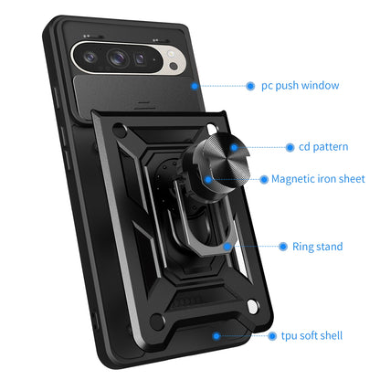 Google Pixel 9 Pro Sliding Camera Cover Magnetic Ring Stand Shockproof TPU + PC Protective Phone Case