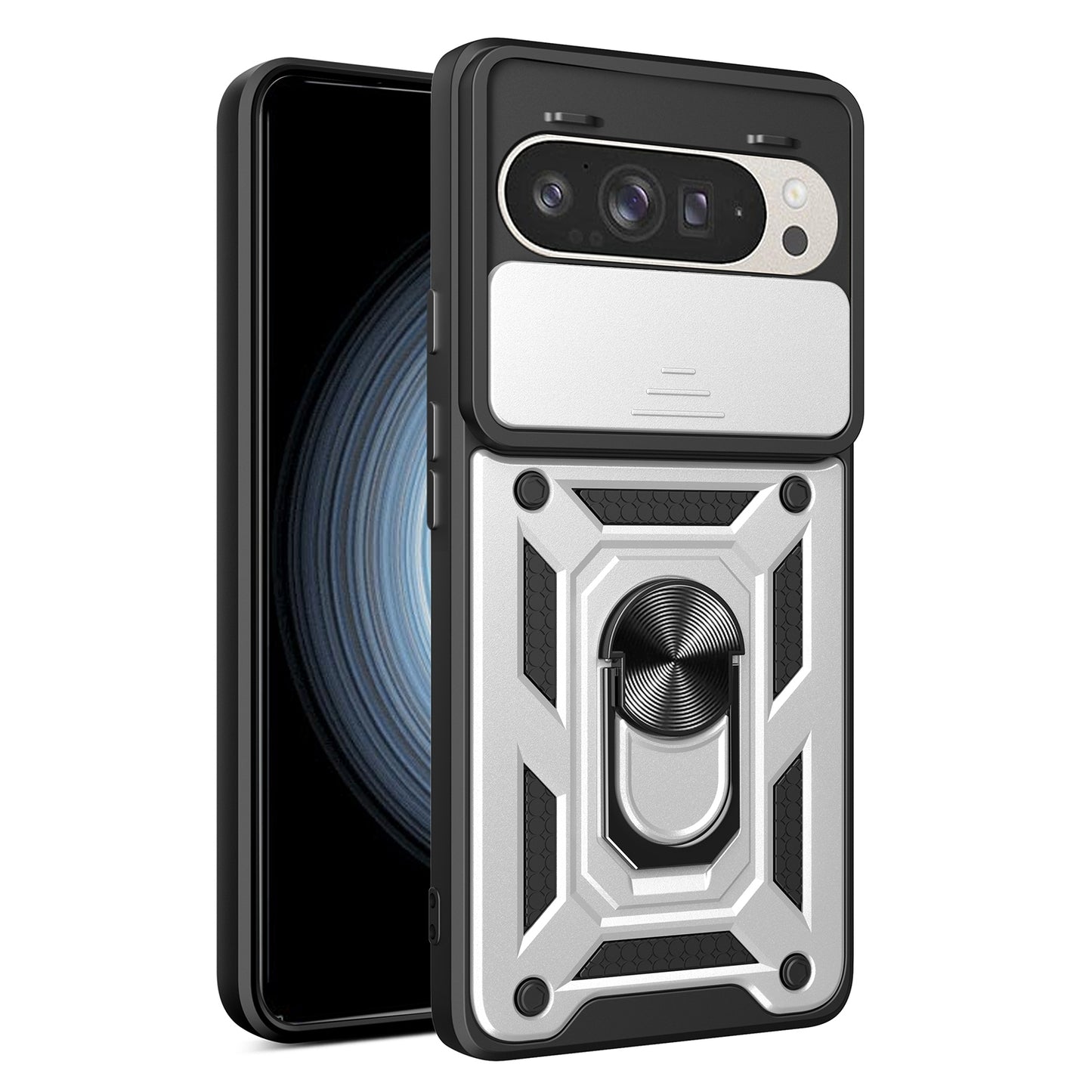 Google Pixel 9 Pro Sliding Camera Cover Magnetic Ring Stand Shockproof TPU + PC Protective Phone Case