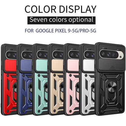 Google Pixel 9 Pro Sliding Camera Cover Magnetic Ring Stand Shockproof TPU + PC Protective Phone Case