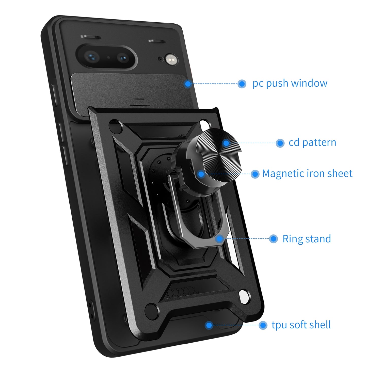 Google Pixel 7 5G Sliding Camera Cover Magnetic Ring Stand Shockproof TPU + PC Protective Phone Case