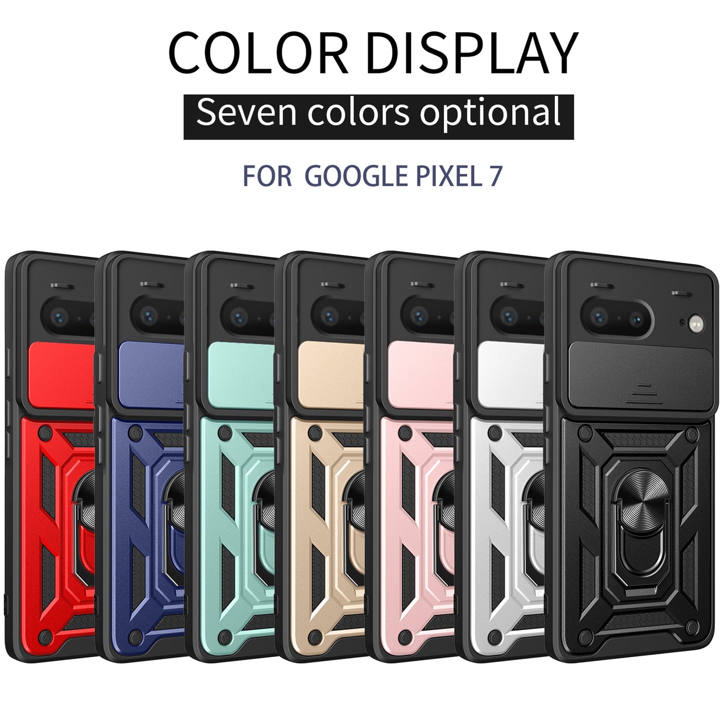 Google Pixel 7 5G Sliding Camera Cover Magnetic Ring Stand Shockproof TPU + PC Protective Phone Case