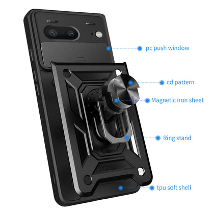 Google Pixel 7 5G Sliding Camera Cover Magnetic Ring Stand Shockproof TPU + PC Protective Phone Case