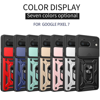 Google Pixel 7 5G Sliding Camera Cover Magnetic Ring Stand Shockproof TPU + PC Protective Phone Case