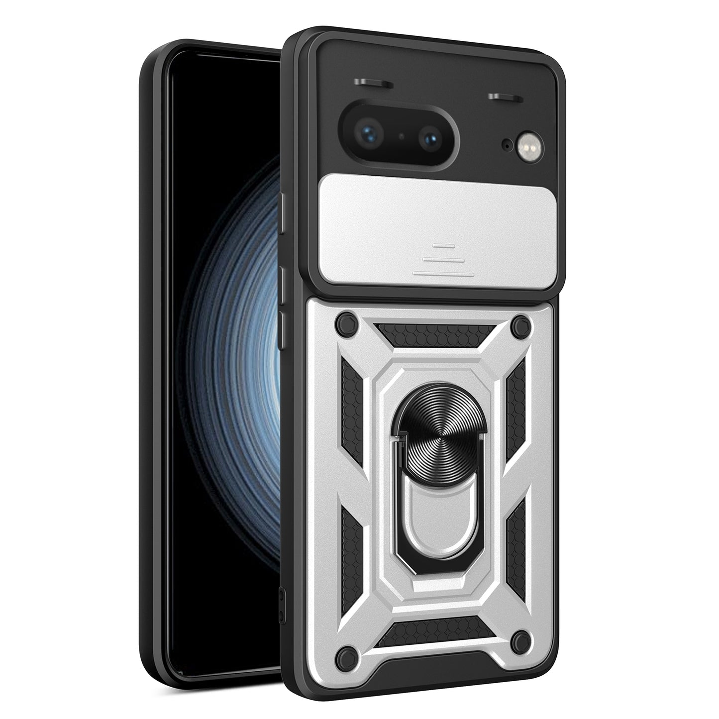 Google Pixel 7 5G Sliding Camera Cover Magnetic Ring Stand Shockproof TPU + PC Protective Phone Case