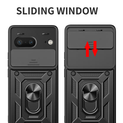Google Pixel 7 5G Sliding Camera Cover Magnetic Ring Stand Shockproof TPU + PC Protective Phone Case