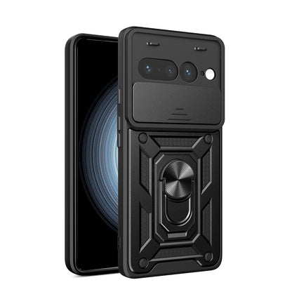 Google Pixel 7 Pro 5G Sliding Camera Cover Magnetic Ring Stand Shockproof TPU + PC Protective Phone Case
