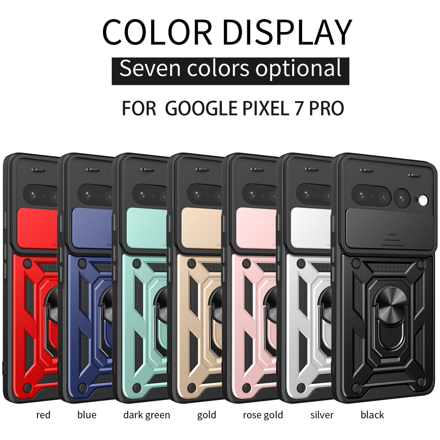 Google Pixel 7 Pro 5G Sliding Camera Cover Magnetic Ring Stand Shockproof TPU + PC Protective Phone Case