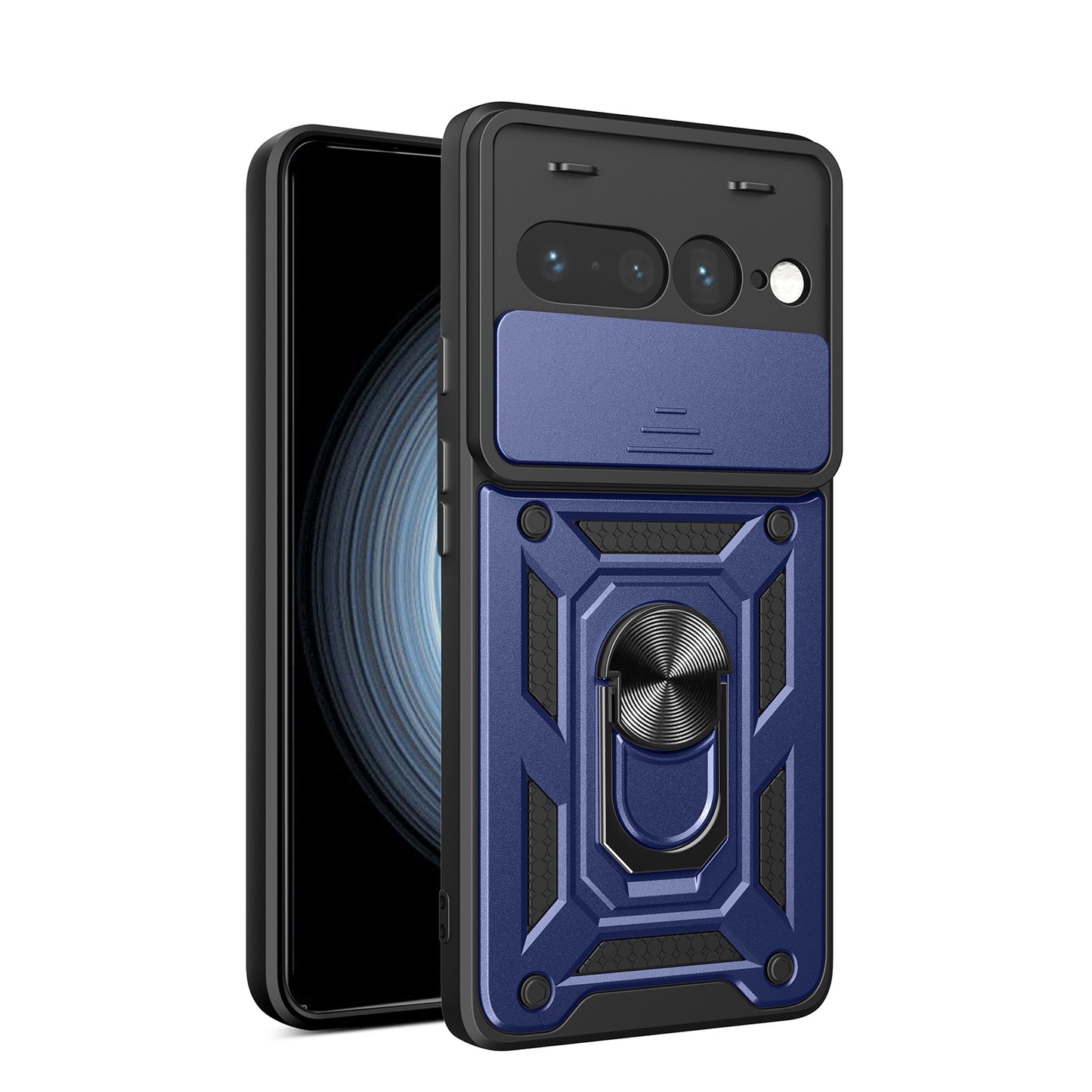 Google Pixel 7 Pro 5G Sliding Camera Cover Magnetic Ring Stand Shockproof TPU + PC Protective Phone Case