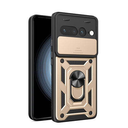 Google Pixel 7 Pro 5G Sliding Camera Cover Magnetic Ring Stand Shockproof TPU + PC Protective Phone Case