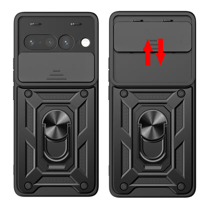 Google Pixel 7 Pro 5G Sliding Camera Cover Magnetic Ring Stand Shockproof TPU + PC Protective Phone Case
