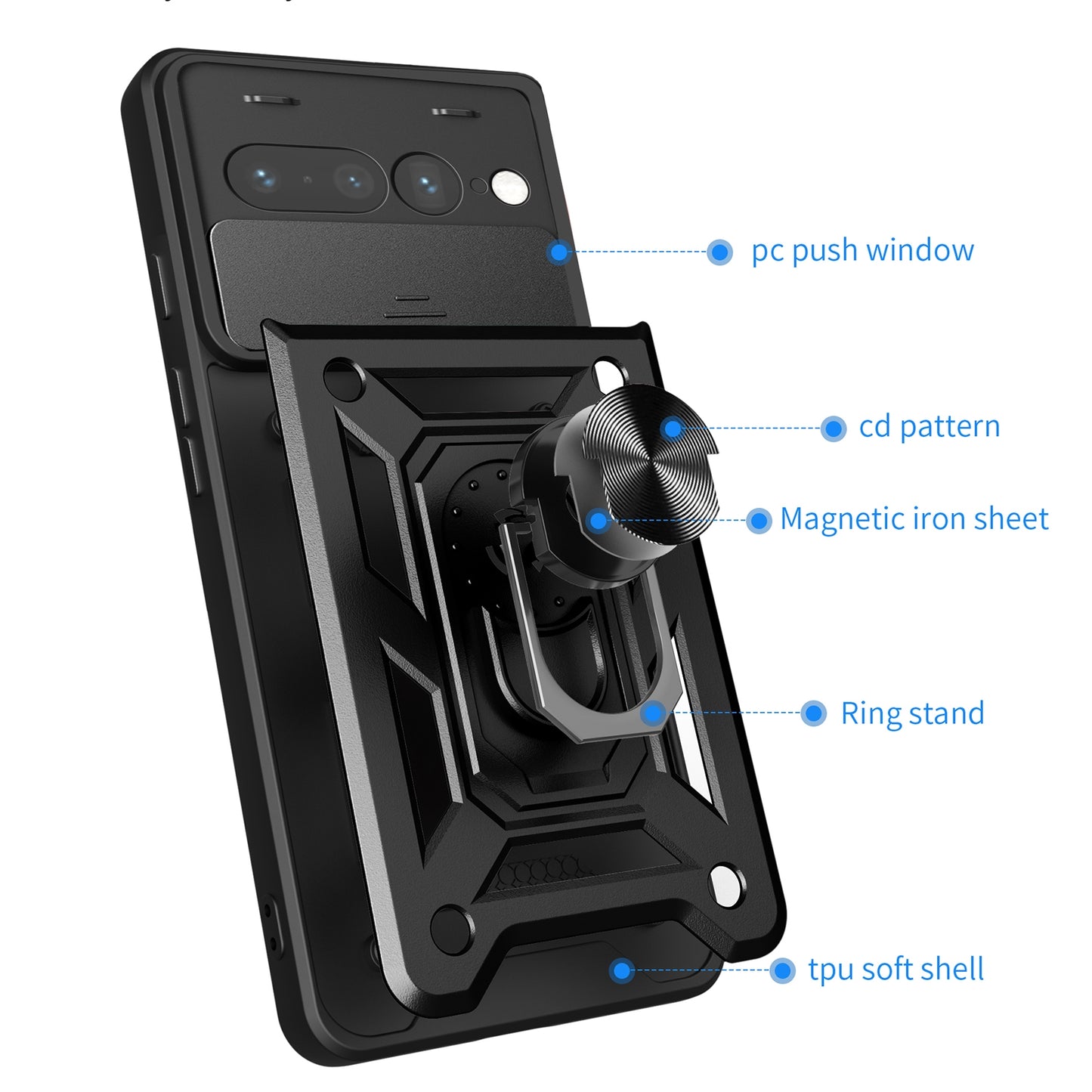 Google Pixel 7 Pro 5G Sliding Camera Cover Magnetic Ring Stand Shockproof TPU + PC Protective Phone Case
