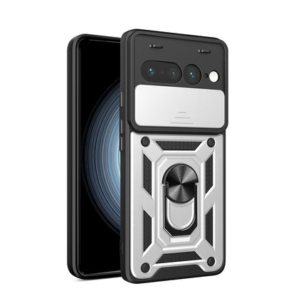 Google Pixel 7 Pro 5G Sliding Camera Cover Magnetic Ring Stand Shockproof TPU + PC Protective Phone Case