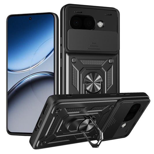 Google Pixel 9a Sliding Camera Cover Magnetic Ring Stand Shockproof TPU + PC Protective Phone Case
