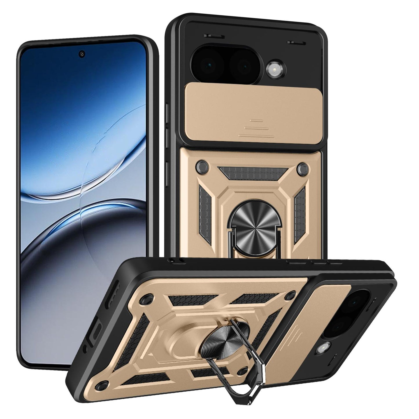 Google Pixel 9a Sliding Camera Cover Magnetic Ring Stand Shockproof TPU + PC Protective Phone Case