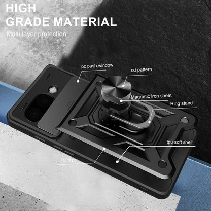 Google Pixel 9a Sliding Camera Cover Magnetic Ring Stand Shockproof TPU + PC Protective Phone Case