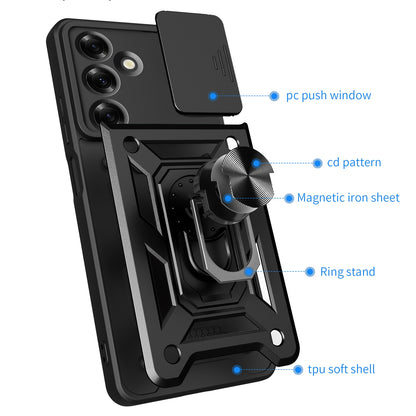 Samsung Galaxy M35 5G Sliding Camera Cover Magnetic Ring Stand Shockproof TPU + PC Protective Phone Case