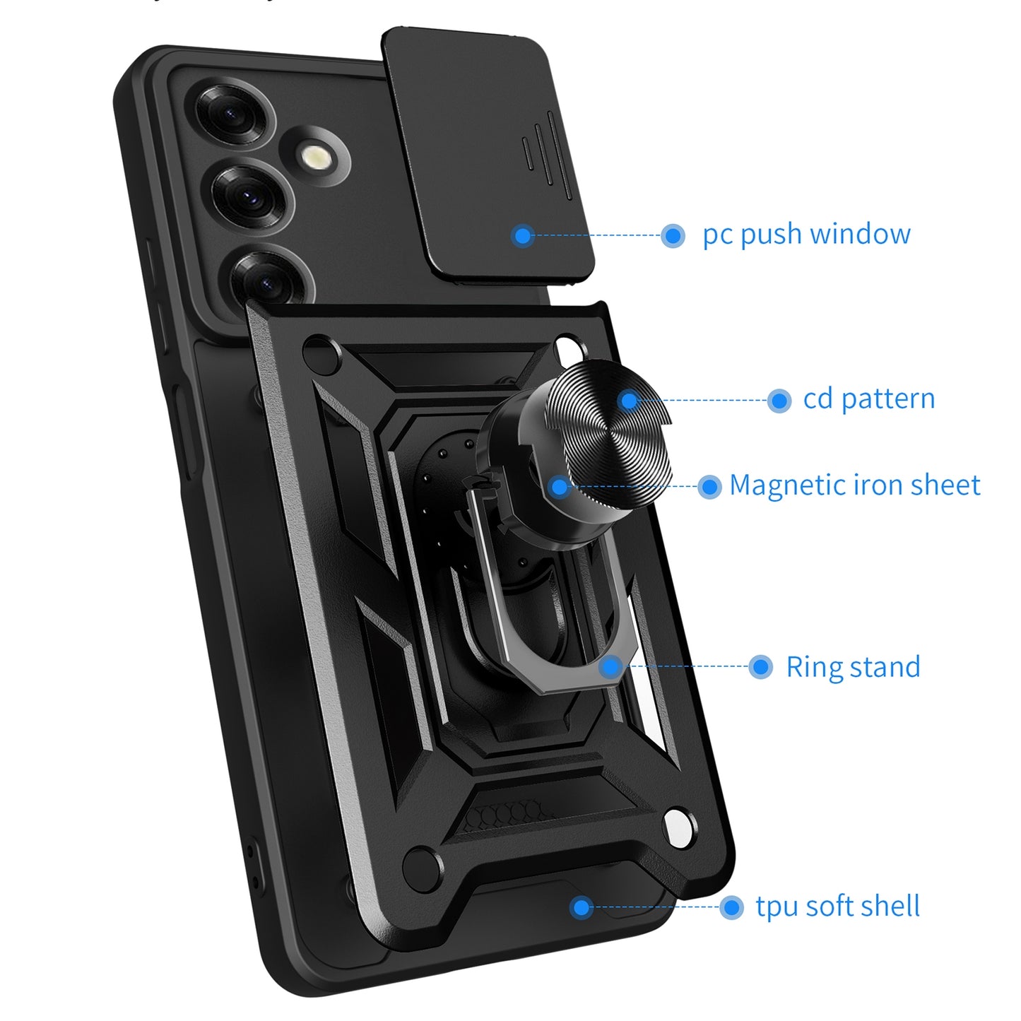 Samsung Galaxy M35 5G Sliding Camera Cover Magnetic Ring Stand Shockproof TPU + PC Protective Phone Case