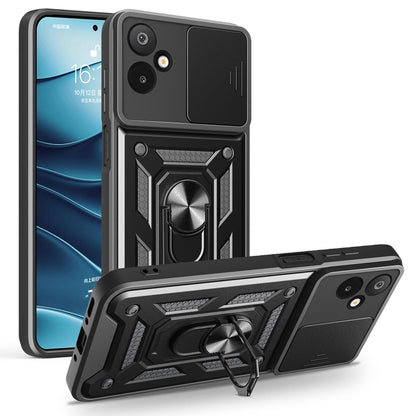 Samsung Galaxy F06 5G Sliding Camera Cover Magnetic Ring Stand Shockproof TPU + PC Protective Phone Case