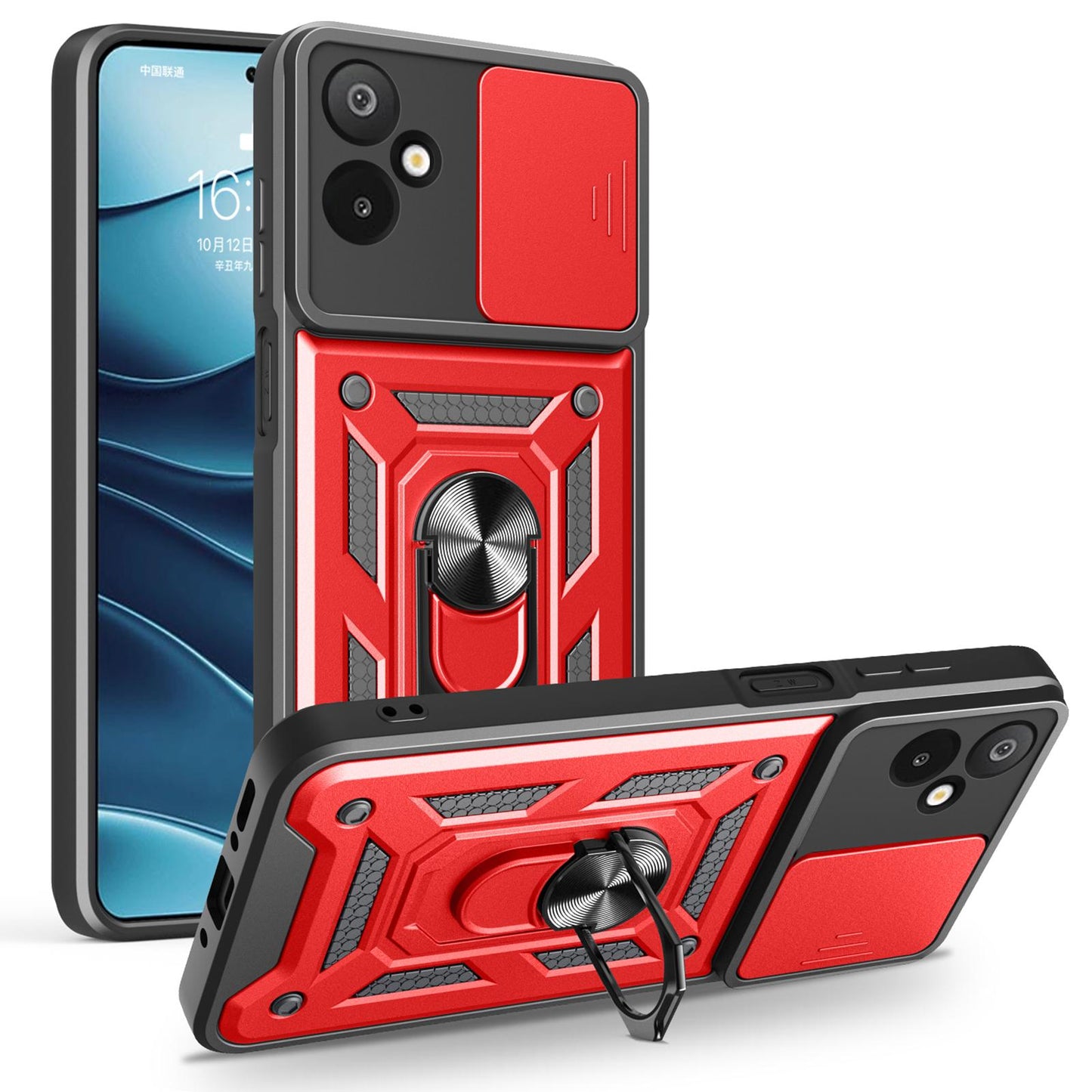 Samsung Galaxy M06 5G Sliding Camera Cover Magnetic Ring Stand Shockproof TPU + PC Protective Phone Case