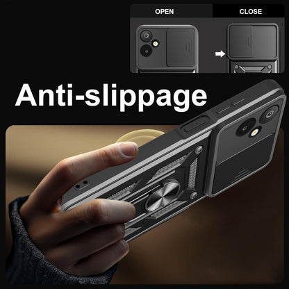 Samsung Galaxy M06 5G Sliding Camera Cover Magnetic Ring Stand Shockproof TPU + PC Protective Phone Case