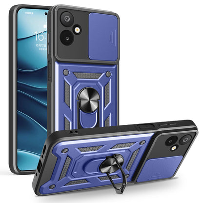 Samsung Galaxy M06 5G Sliding Camera Cover Magnetic Ring Stand Shockproof TPU + PC Protective Phone Case