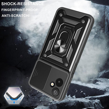Samsung Galaxy M06 5G Sliding Camera Cover Magnetic Ring Stand Shockproof TPU + PC Protective Phone Case