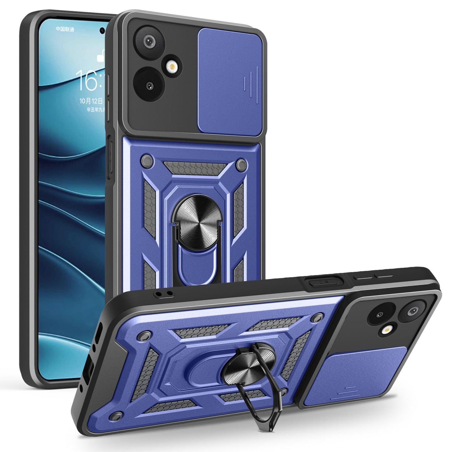 Samsung Galaxy F06 5G Sliding Camera Cover Magnetic Ring Stand Shockproof TPU + PC Protective Phone Case