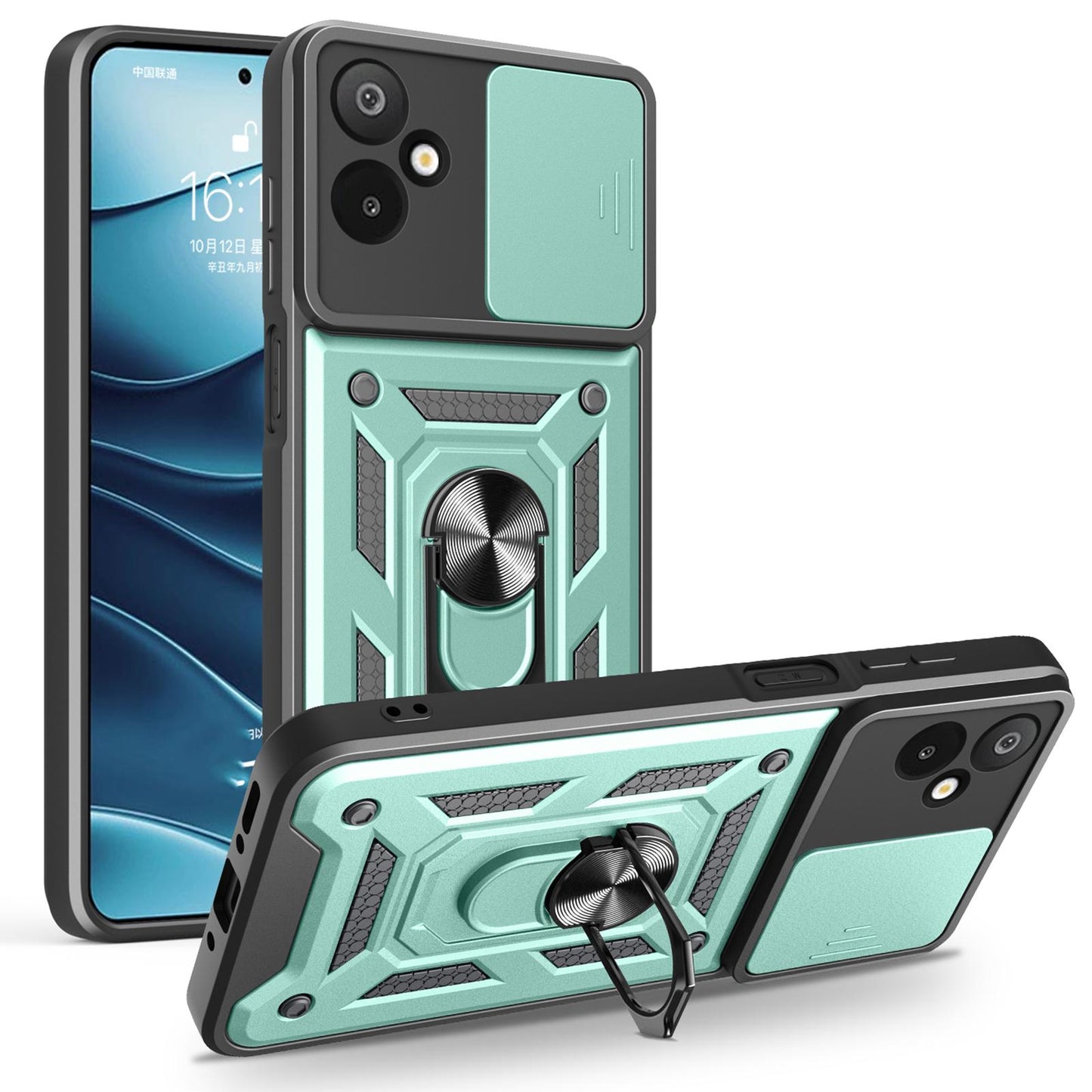 Samsung Galaxy M06 5G Sliding Camera Cover Magnetic Ring Stand Shockproof TPU + PC Protective Phone Case