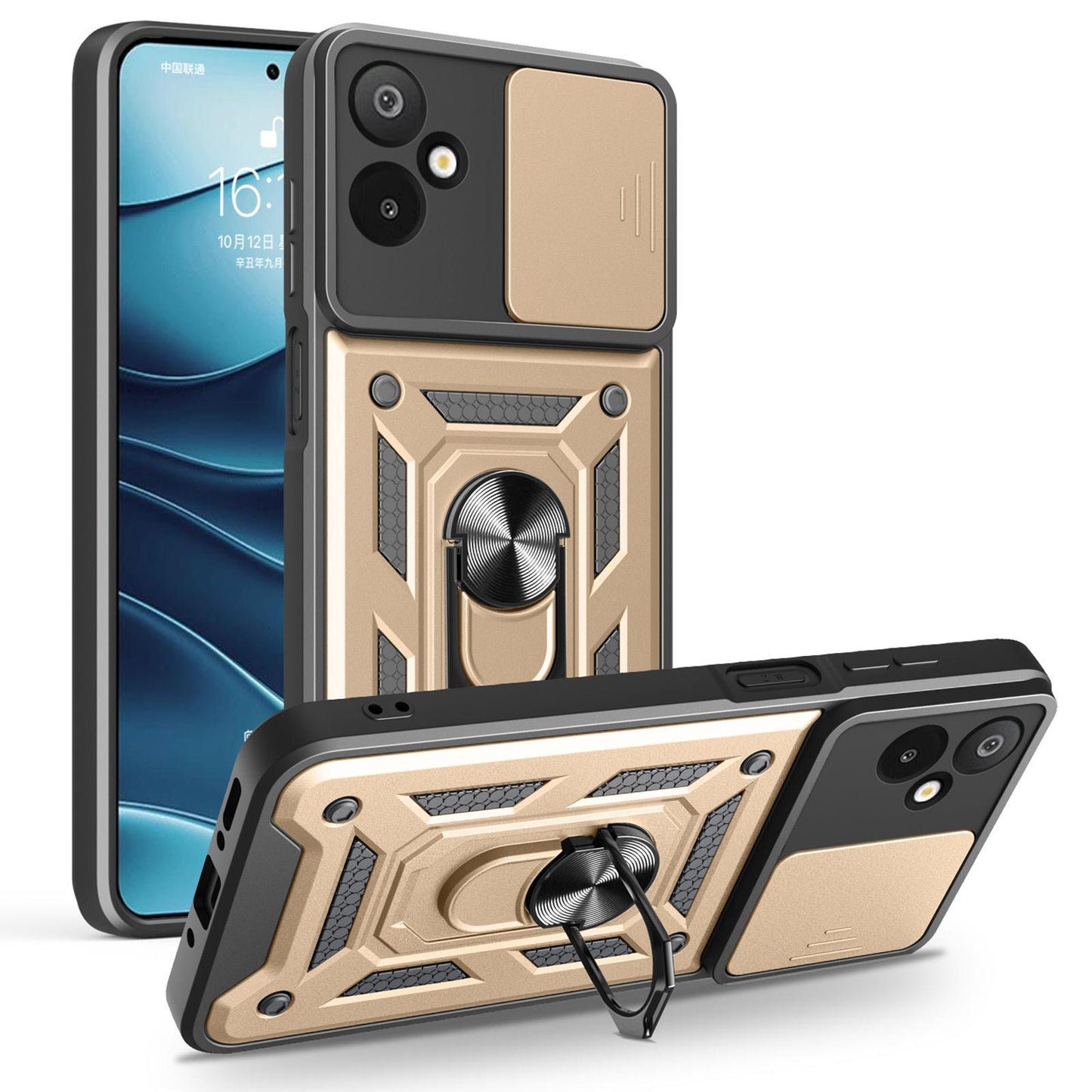 Samsung Galaxy F06 5G Sliding Camera Cover Magnetic Ring Stand Shockproof TPU + PC Protective Phone Case