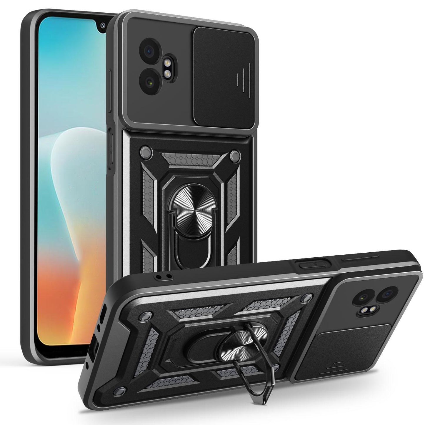 Samsung Galaxy XCover7 Pro Sliding Camera Cover Magnetic Ring Stand Shockproof TPU + PC Protective Phone Case
