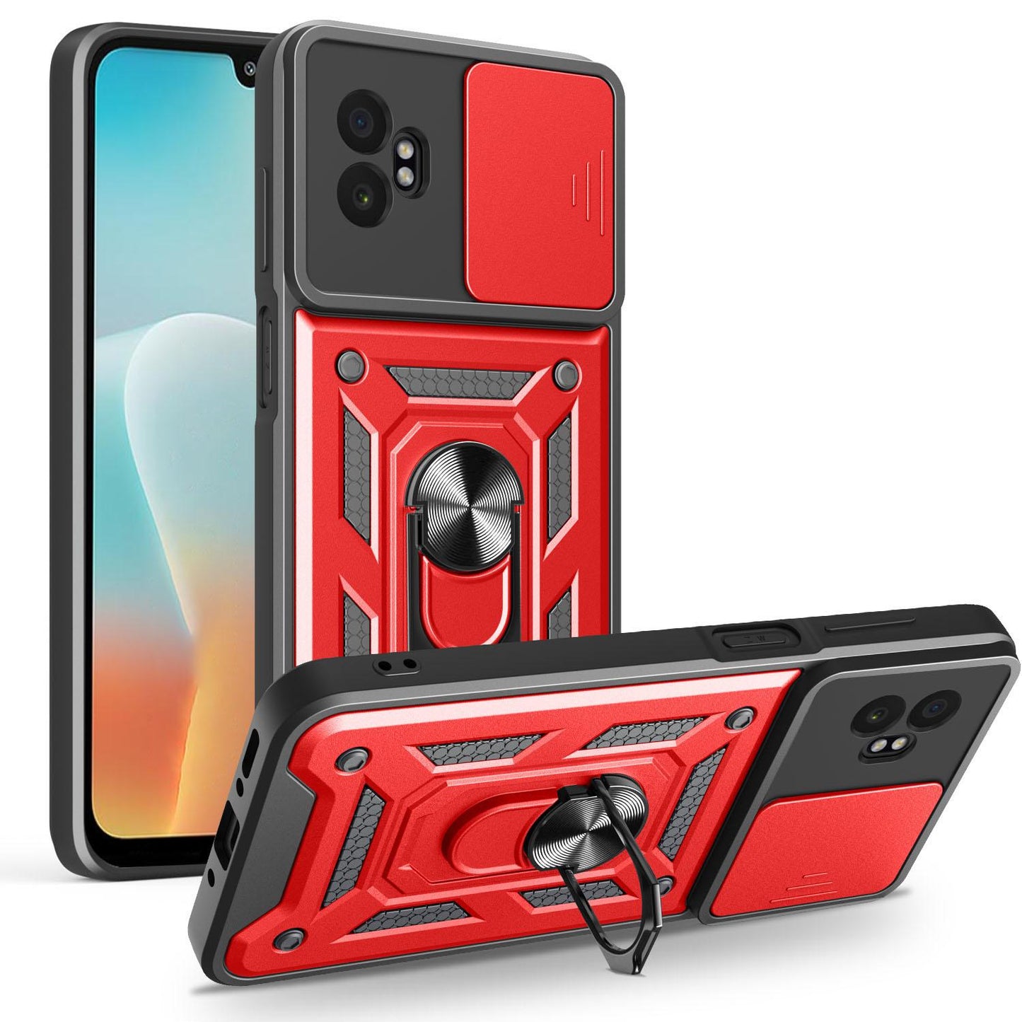 Samsung Galaxy XCover7 Pro Sliding Camera Cover Magnetic Ring Stand Shockproof TPU + PC Protective Phone Case