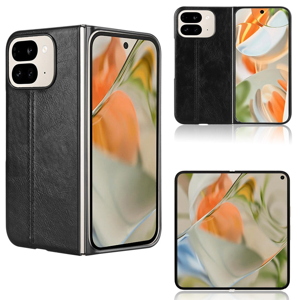 Google Pixel 9 Pro Fold Cow Pattern Sewing Back Cover Phone Case - Premium PU Leather Texture PC + TPU Shockproof Protective Case, Scratch Resistant Slim Lightweight Anti-Fingerprint Full Coverage Mobile Cover