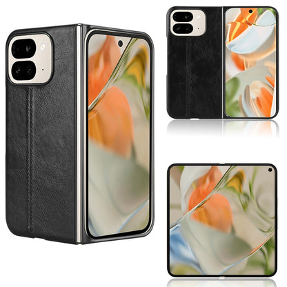 Google Pixel 9 Pro Fold Cow Pattern Sewing Back Cover Phone Case - Premium PU Leather Texture PC + TPU Shockproof Protective Case, Scratch Resistant Slim Lightweight Anti-Fingerprint Full Coverage Mobile Cover