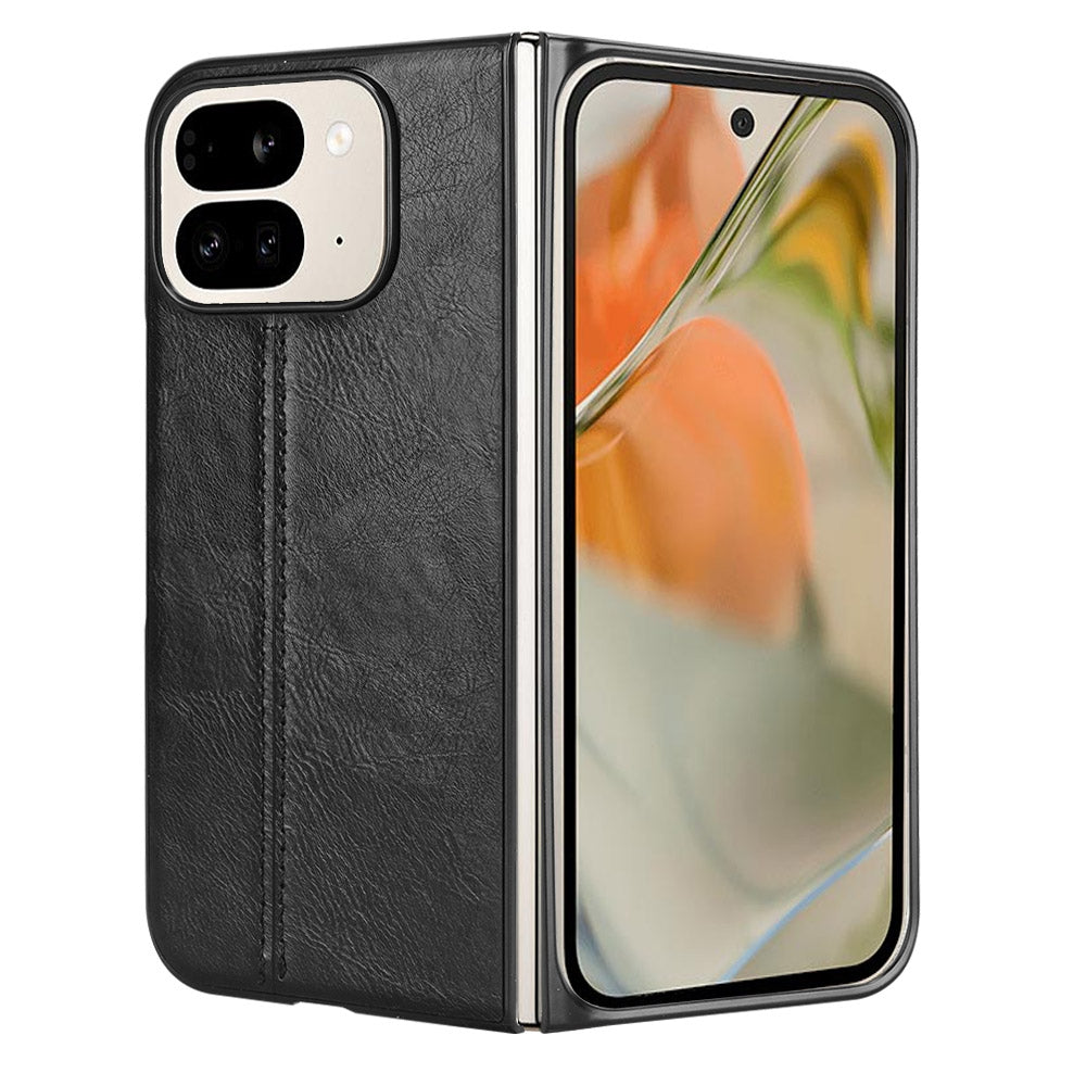 Google Pixel 9 Pro Fold Cow Pattern Sewing Back Cover Phone Case - Premium PU Leather Texture PC + TPU Shockproof Protective Case, Scratch Resistant Slim Lightweight Anti-Fingerprint Full Coverage Mobile Cover