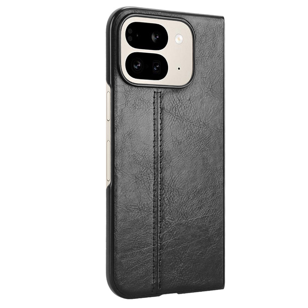 Google Pixel 9 Pro Fold Cow Pattern Sewing Back Cover Phone Case - Premium PU Leather Texture PC + TPU Shockproof Protective Case, Scratch Resistant Slim Lightweight Anti-Fingerprint Full Coverage Mobile Cover