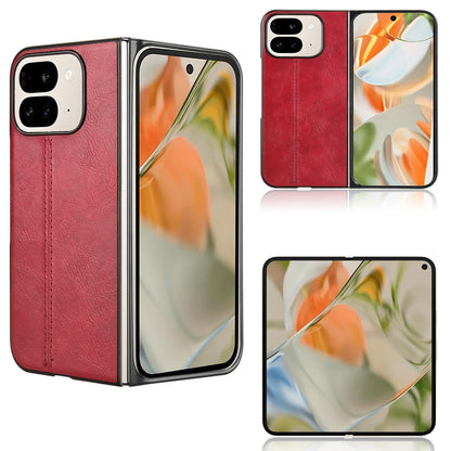 Google Pixel 9 Pro Fold Cow Pattern Sewing Back Cover Phone Case - Premium PU Leather Texture PC + TPU Shockproof Protective Case, Scratch Resistant Slim Lightweight Anti-Fingerprint Full Coverage Mobile Cover
