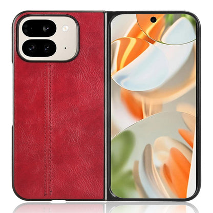 Google Pixel 9 Pro Fold Cow Pattern Sewing Back Cover Phone Case - Premium PU Leather Texture PC + TPU Shockproof Protective Case, Scratch Resistant Slim Lightweight Anti-Fingerprint Full Coverage Mobile Cover