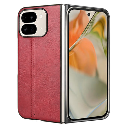 Google Pixel 9 Pro Fold Cow Pattern Sewing Back Cover Phone Case - Premium PU Leather Texture PC + TPU Shockproof Protective Case, Scratch Resistant Slim Lightweight Anti-Fingerprint Full Coverage Mobile Cover