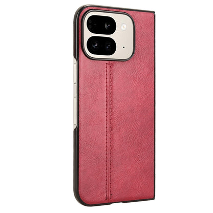 Google Pixel 9 Pro Fold Cow Pattern Sewing Back Cover Phone Case - Premium PU Leather Texture PC + TPU Shockproof Protective Case, Scratch Resistant Slim Lightweight Anti-Fingerprint Full Coverage Mobile Cover