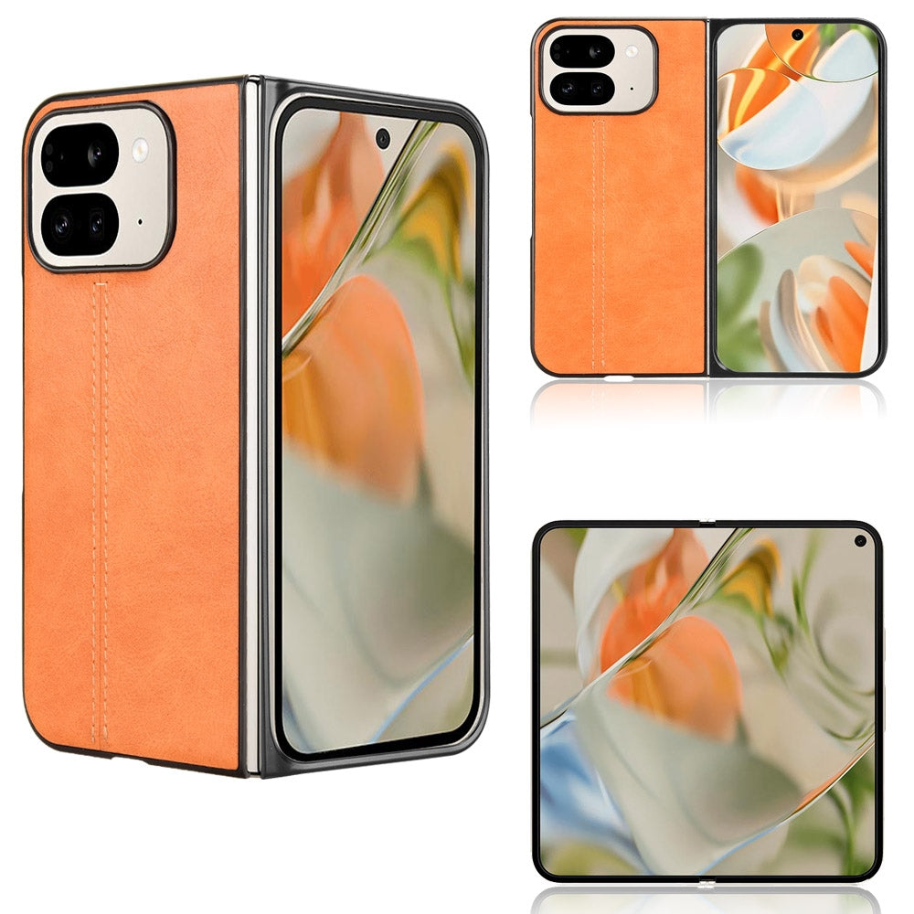 Google Pixel 9 Pro Fold Cow Pattern Sewing Back Cover Phone Case - Premium PU Leather Texture PC + TPU Shockproof Protective Case, Scratch Resistant Slim Lightweight Anti-Fingerprint Full Coverage Mobile Cover
