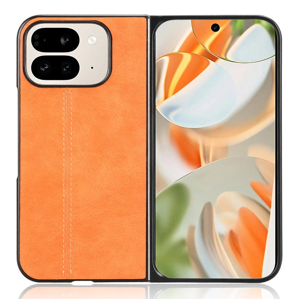 Google Pixel 9 Pro Fold Cow Pattern Sewing Back Cover Phone Case - Premium PU Leather Texture PC + TPU Shockproof Protective Case, Scratch Resistant Slim Lightweight Anti-Fingerprint Full Coverage Mobile Cover