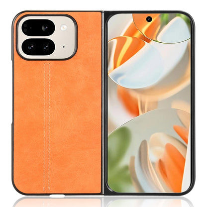 Google Pixel 9 Pro Fold Cow Pattern Sewing Back Cover Phone Case - Premium PU Leather Texture PC + TPU Shockproof Protective Case, Scratch Resistant Slim Lightweight Anti-Fingerprint Full Coverage Mobile Cover